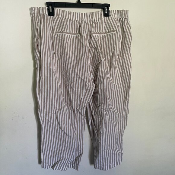 J. Jill Love Linen Women's 18 Pants Wide Leg Capri Cropped Tan Beige Striped T7 - Picture 9 of 10